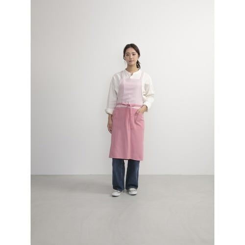 エプロン 無地 バイカラーラップエプロン ピンク