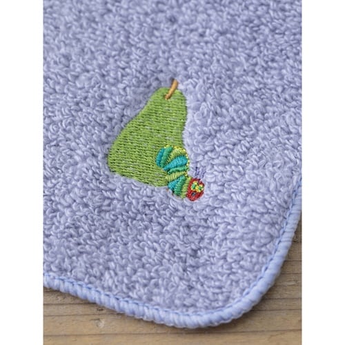 ミニタオル はらぺこあおむし 無撚糸 刺繍 ブルー