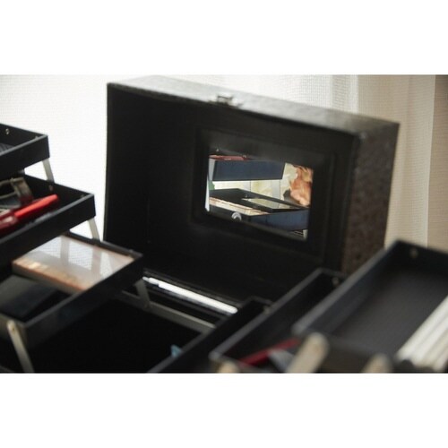 コスメボックス レザー調 トレイ付き ブラック