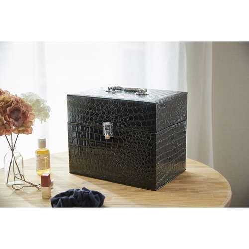 コスメボックス レザー調 トレイ付き ブラック