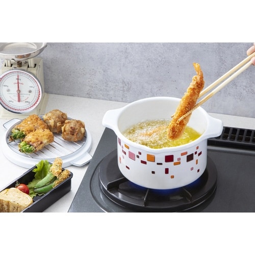 天ぷら鍋 16cm IH対応 蓋付き ホーロー製