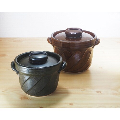 炊飯土鍋 3合炊 直火専用 ねじりごはん鍋 黒釉