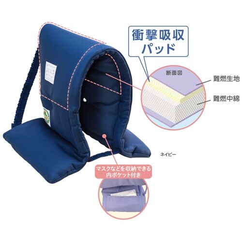 防災頭巾 防災ずきん 衝撃吸収パッド入り ネイビー