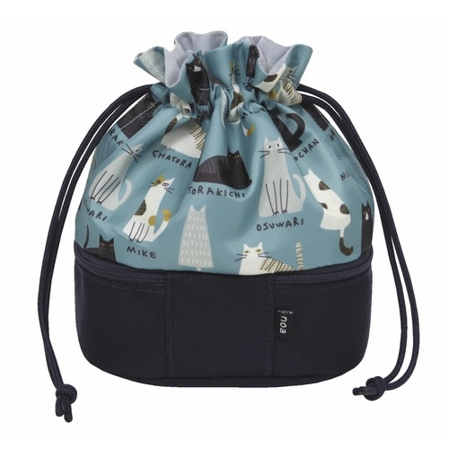 ポーチ 巾着 ダブルポーチ ネコ ブルーグレー