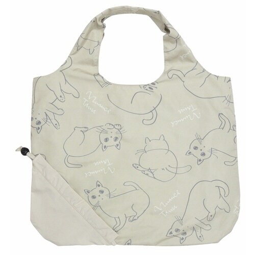 エコバッグ 巾着収納 ネコ 持ち運び ベージュ