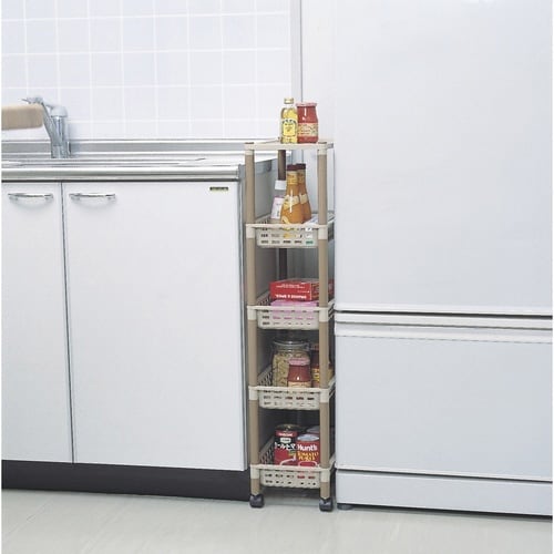 キッチンワゴン ロングラック 5段 アースベージュ