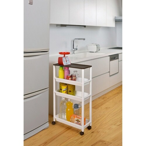 キッチンワゴン スリムワゴン 4段 ブラウン