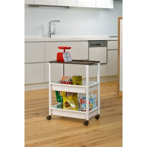 キッチンワゴン ワイドワゴン 3段 ブラウン