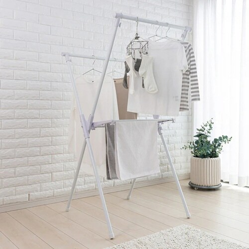 物干しスタンド 洗濯物干し X型 タオルバー付き