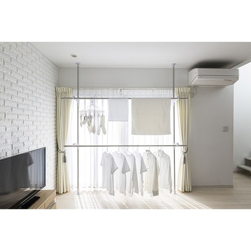 物干し 室内 突っ張り式部屋干しポール 2段