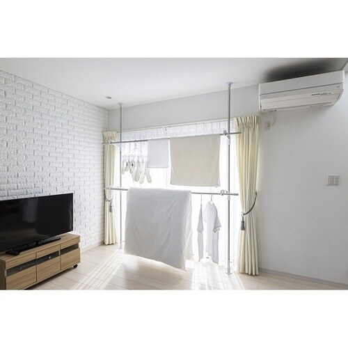 物干し 室内 突っ張り式部屋干しポール 2段