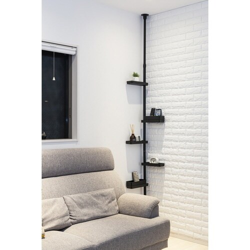 突っ張り スリムラック 深型トレイ付き ブラック