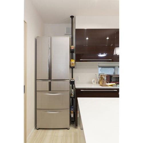 突っ張り スリムラック 深型トレイ付き ブラック