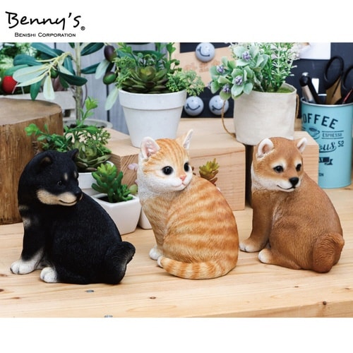 ガーデンオーナメント 犬 猫 呼んだ? 黒柴