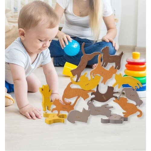 16匹にゃんこ バランス積み木 猫 室内遊び