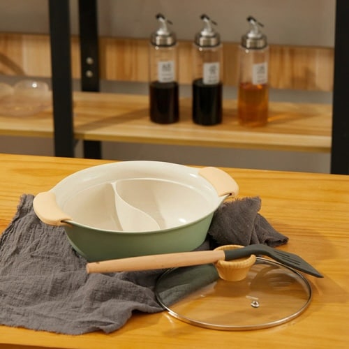 仕切り鍋 20cm IH対応 グリーン