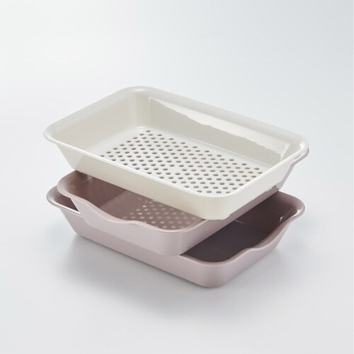 ザル&バット3点セット 抗菌 角型 ピンク