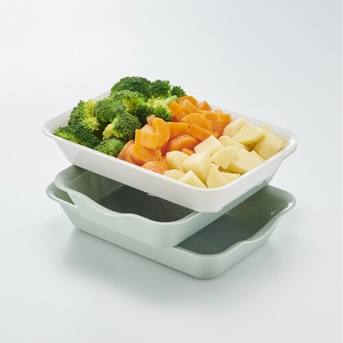 ザル&バット3点セット 抗菌 角型 グリーン