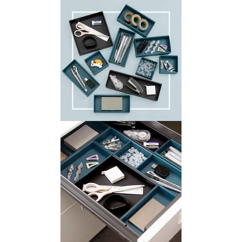 収納トレー 整理トレイ ピーコックブルー×ブラック