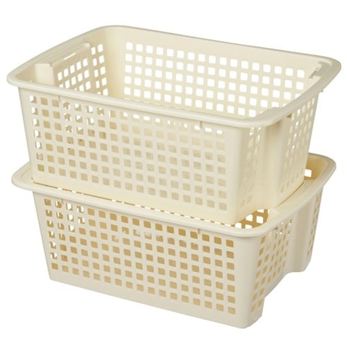 バスケット 浅型 積み重ね 収納ケース アイボリー