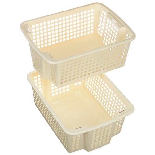 バスケット 浅型 積み重ね 収納ケース アイボリー