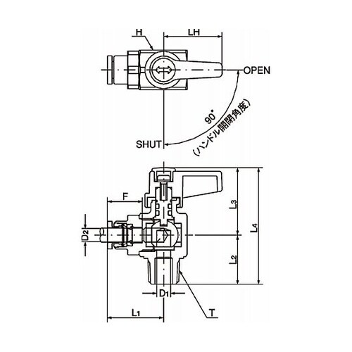 ボールバルブ プッシュワンタイプ(アング