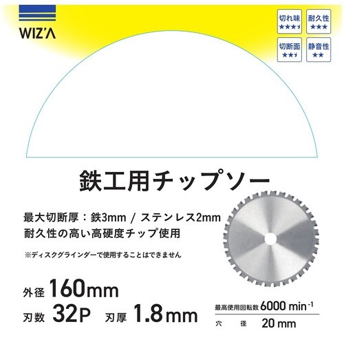 鉄工用チップソー 外径160mm 刃数3