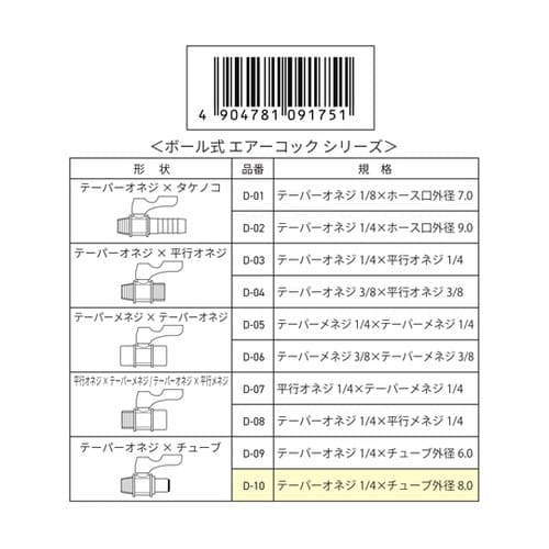 ボール式エアーコック R1/4 エアーチ
