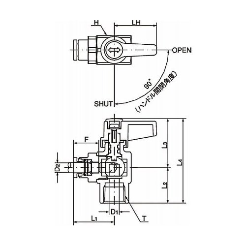 ボールバルブ プッシュワンタイプ(アング