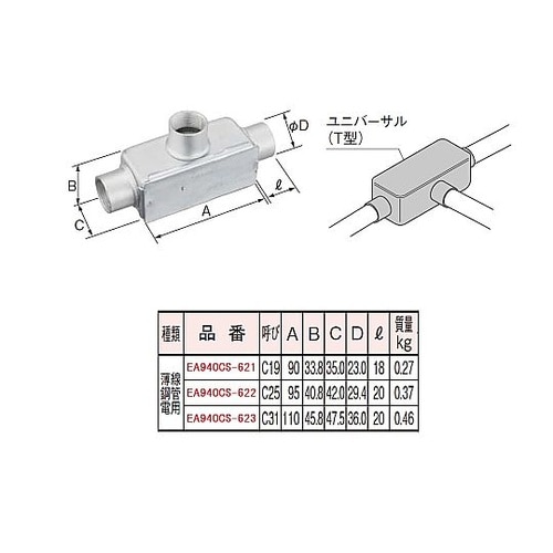 C25 ユニバーサル(T形3方出/薄鋼用