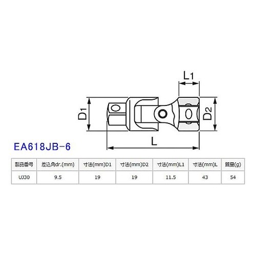 3/8”DR ユニバーサルジョイント E