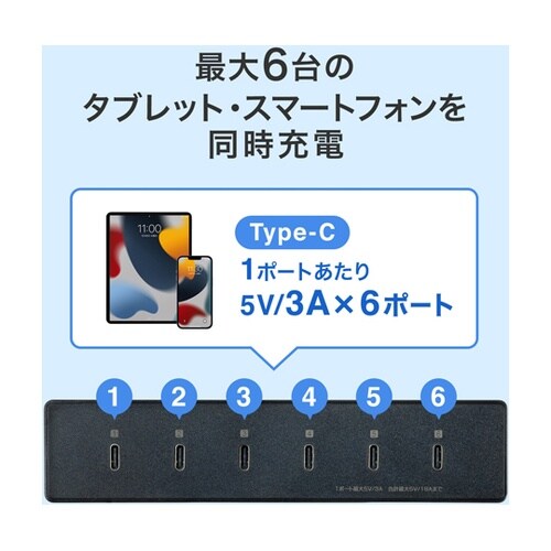USB Type−C充電器(6ポート・合