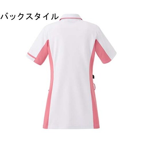 レディススクラブ半袖衿付 ホワイト×ネイ