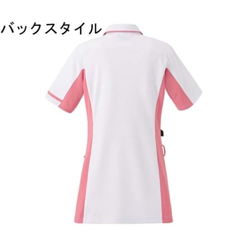 レディススクラブ半袖衿付 ホワイト×ネイ