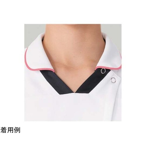 レディススクラブ半袖衿付 ホワイト×ネイ