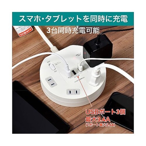 耐雷丸形 4P 2m USBタップ WL