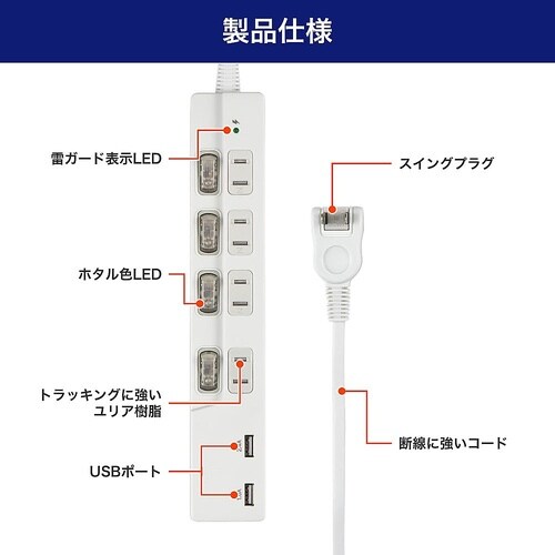 SW付USBタップ4P WBK−4232