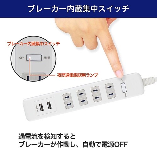 集中スイッチ付USBタップ4P WLS−