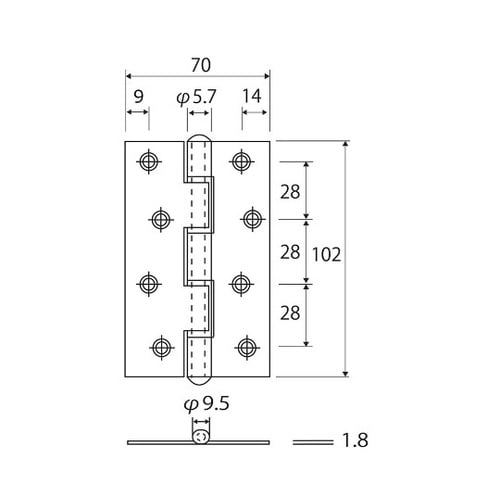 ステン厚口丁番 アンバー 縦102mm×