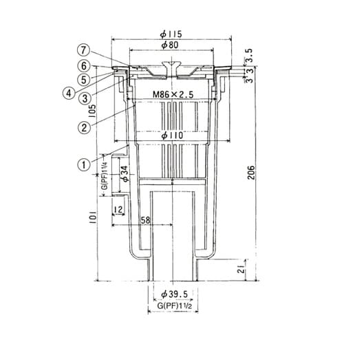 小型排水トラップ G1−1/2ネジ オー