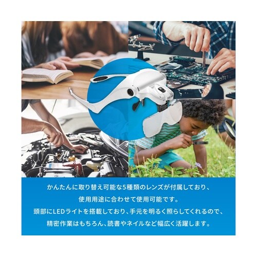 ヘッドルーペ 5種レンズ付属 乾電池タイ