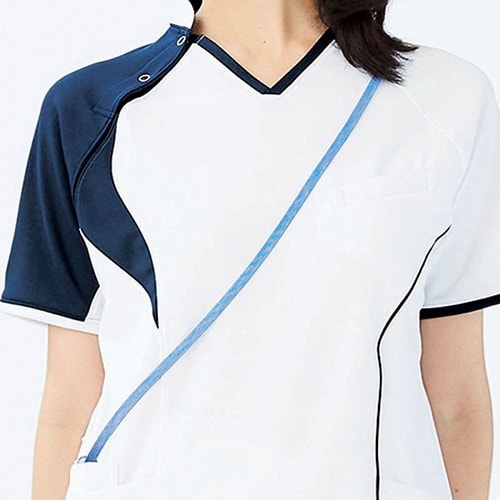 前開きスクラブ ホワイト LL(身丈74