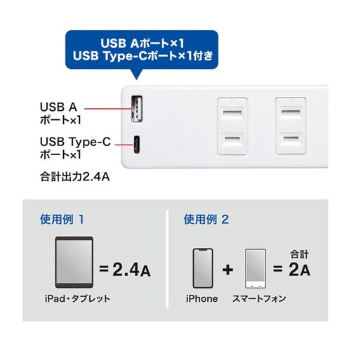 USB充電機能付きタップ Type−C搭