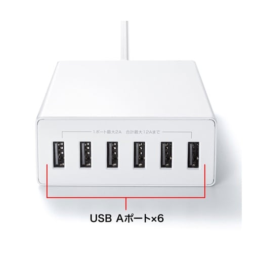 USB充電器(6ポート・合計12A・ホワ