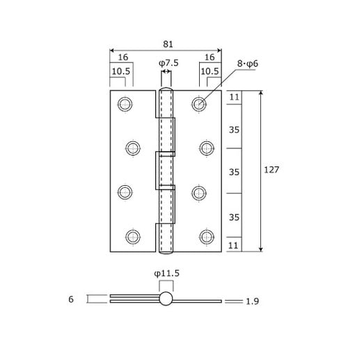 ステン厚口丁番 ヘアーライン 縦127m