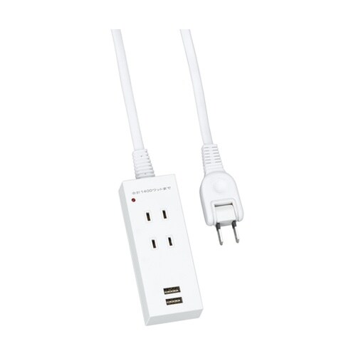 雷ガード付両挿しUSBタップ2個口 1m