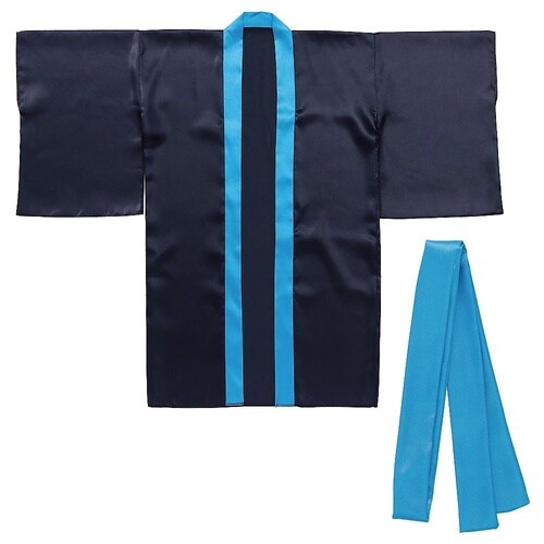 ソフトサテンロングハッピ袖付 黒(襟青)