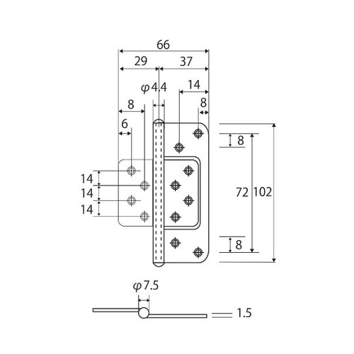 ステンフラッシュ丁番 アンバー 縦102