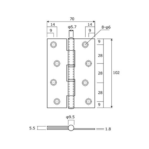 ステン厚口丁番 ブロンズメッキ 縦102