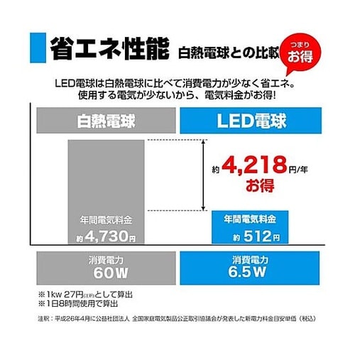 AC100V/6.5W/E26 LED電